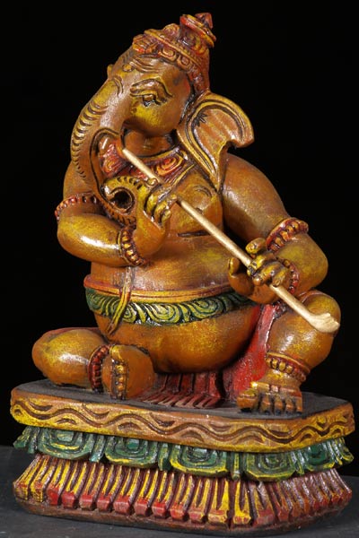 Musical Ganesh Statue Playing the Flute 12"
